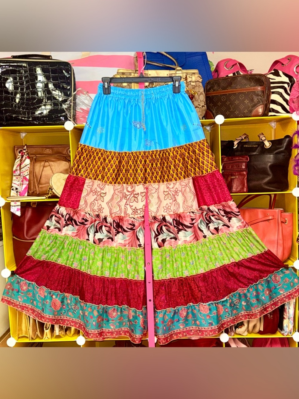 Indian Vintage Sari Silk 7 Tiered Boho Multi-Color - Free Size # 2